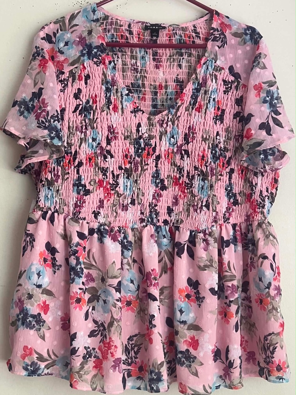 torrid Pink Floral Smocked Peplum Blouse